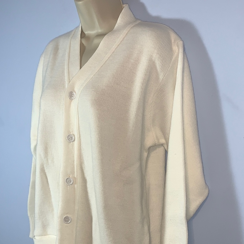 Mehlin & Estey co Women’s white Cardigan Sweater front pockets size large - Picture 2 of 6